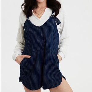 AE High-Waisted Striped Denim Short Overall